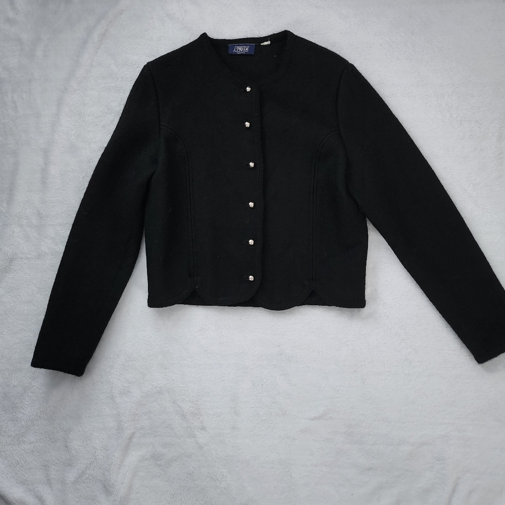 J. PRIDE Women's Black Wool Button Down Jacket Blazer Small Cozy Warmā